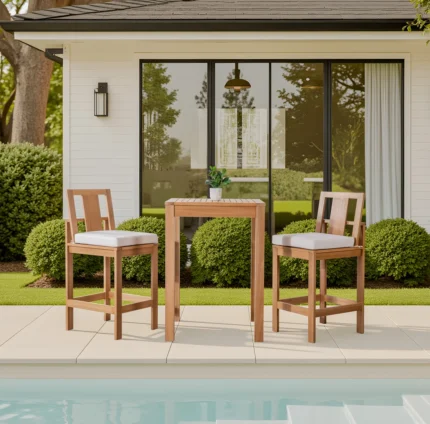 3-Piece Eucalyptus Wood Outdoor Bar Set with Cushions