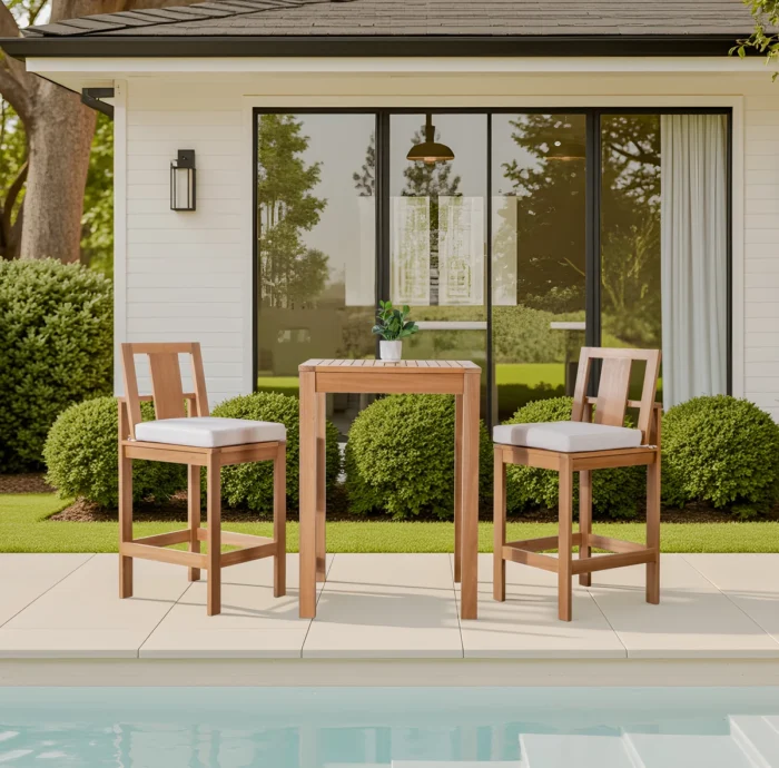 3-Piece Eucalyptus Wood Outdoor Bar Set with Cushions
