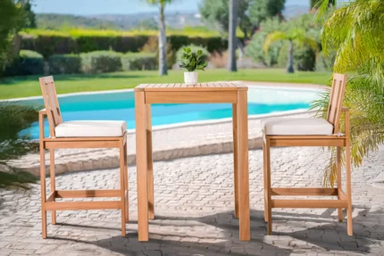 3-Piece Eucalyptus Wood Outdoor Bar Set with Cushions