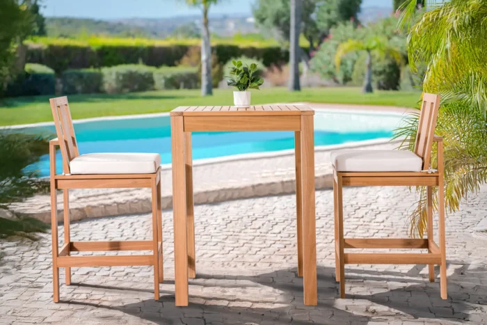 3-Piece Eucalyptus Wood Outdoor Bar Set with Cushions