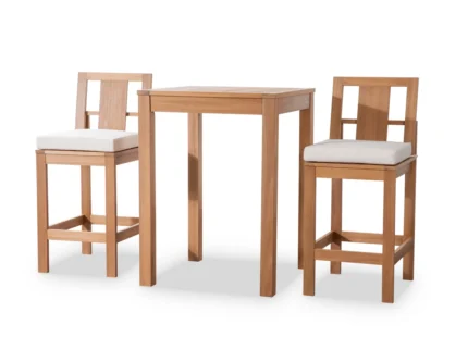 3-Piece Eucalyptus Wood Outdoor Bar Set with Cushions
