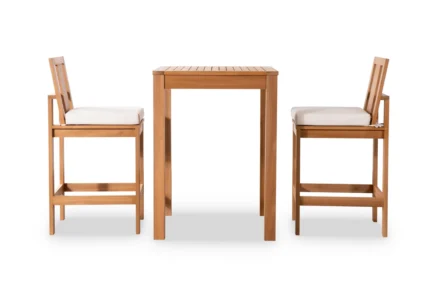 3-Piece Eucalyptus Wood Outdoor Bar Set with Cushions