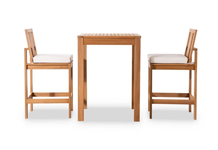 3-Piece Eucalyptus Wood Outdoor Bar Set with Cushions