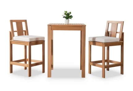 3-Piece Eucalyptus Wood Outdoor Bar Set with Cushions