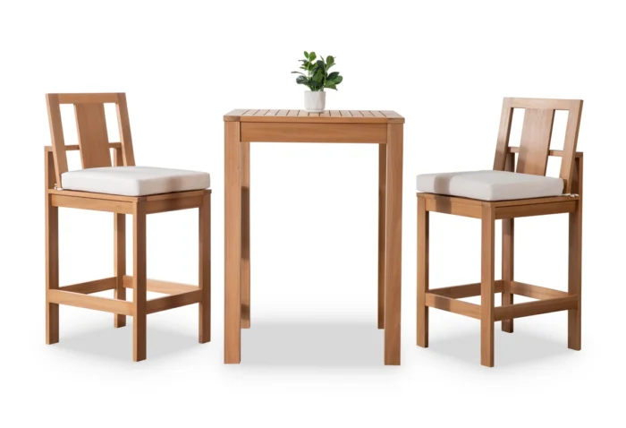 3-Piece Eucalyptus Wood Outdoor Bar Set with Cushions