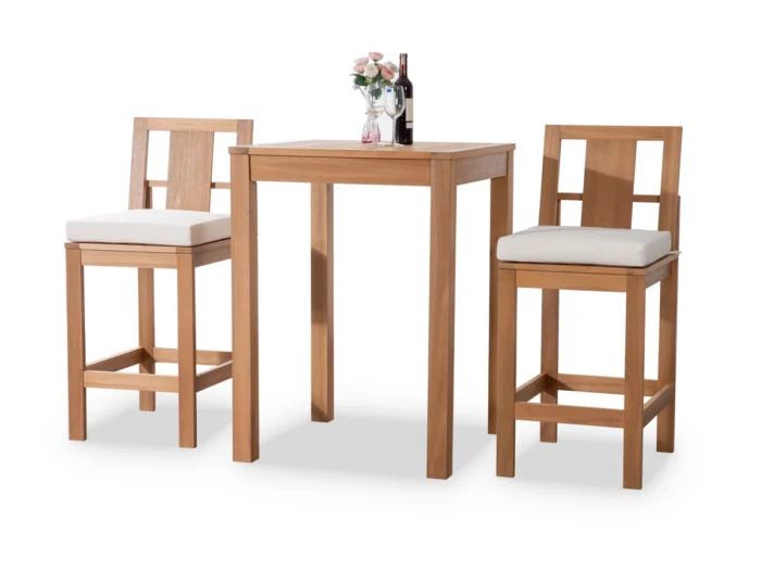 3-Piece Eucalyptus Wood Outdoor Bar Set with Cushions