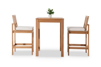 3-Piece Eucalyptus Wood Outdoor Bar Set with Cushions