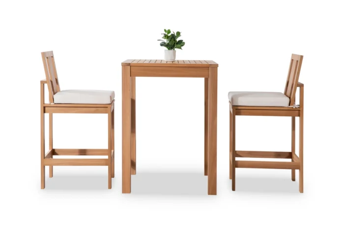 3-Piece Eucalyptus Wood Outdoor Bar Set with Cushions