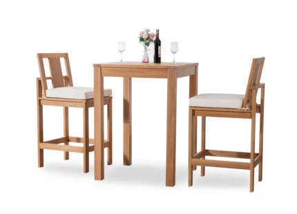 3-Piece Eucalyptus Wood Outdoor Bar Set with Cushions