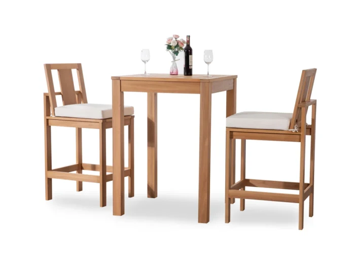 3-Piece Eucalyptus Wood Outdoor Bar Set with Cushions