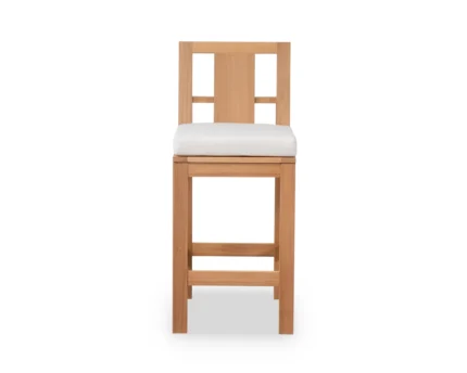 Eucalyptus outdoor bar stool with cushion, front view