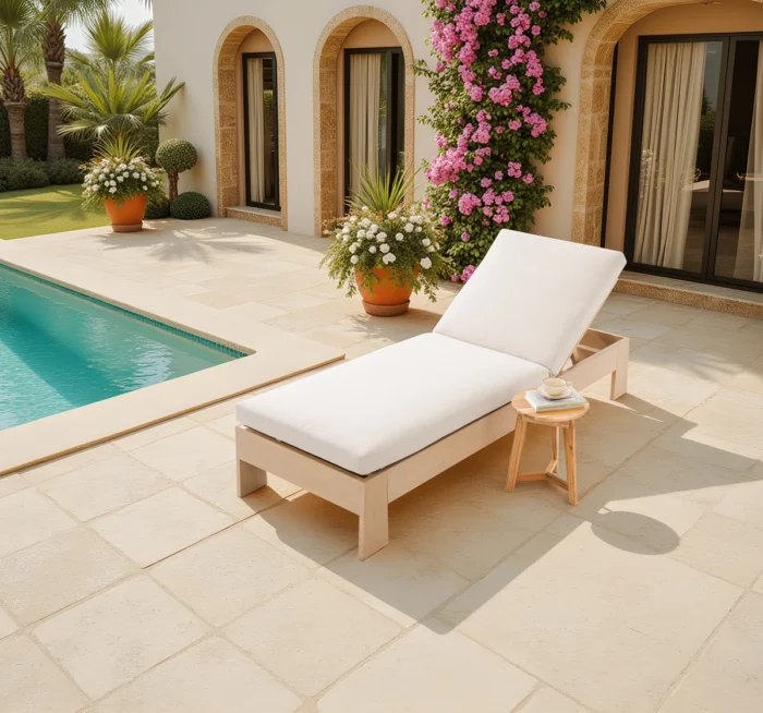 Eucalyptus Outdoor Chaise Lounge with Cushion