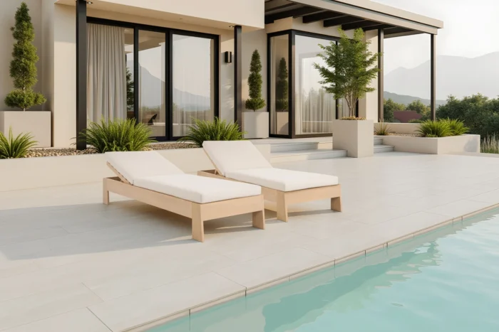Eucalyptus Outdoor Chaise Lounge with Cushion