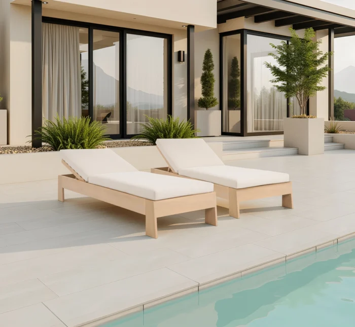 Eucalyptus Outdoor Chaise Lounge with Cushion