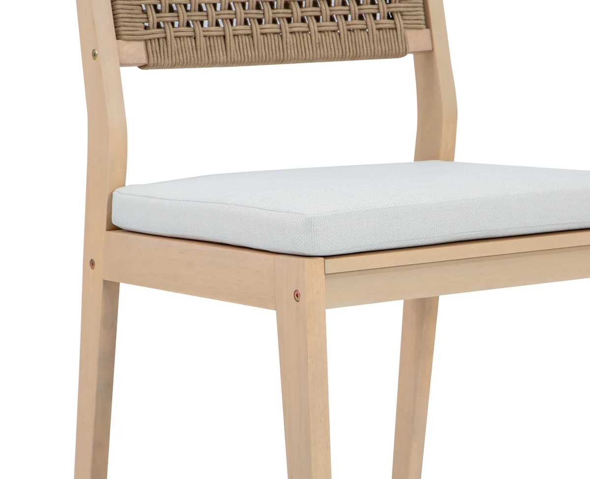 Angled front view of the eucalyptus dining chair