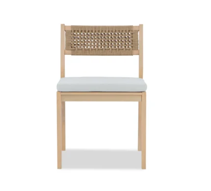 Eucalyptus patio dining chair with cane back, front view