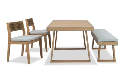 4-Person Eucalyptus Wood Patio Dining Set with Bench, Cushions Included