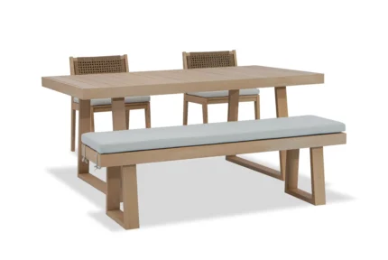 Eucalyptus patio dining set with table, chairs and bench