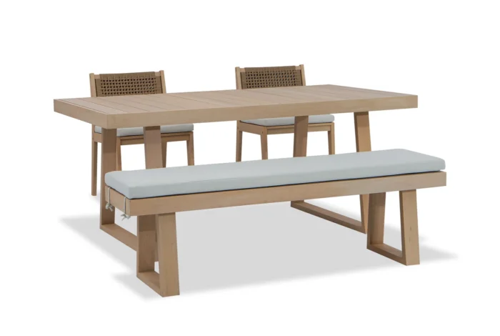 4-Person Eucalyptus Wood Patio Dining Set with Bench, Cushions Included