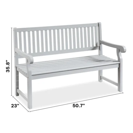 Solid Eucalyptus Outdoor Bench with Slatted Backrest