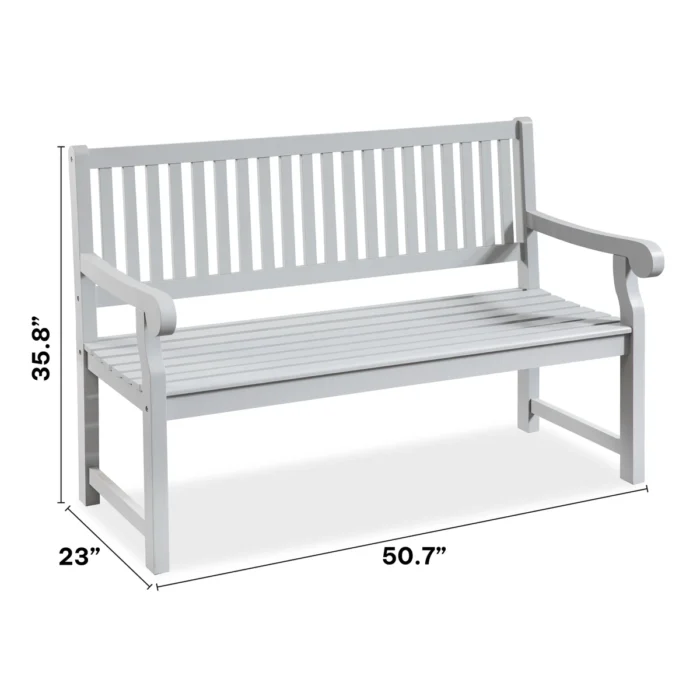 Solid Eucalyptus Outdoor Bench with Slatted Backrest
