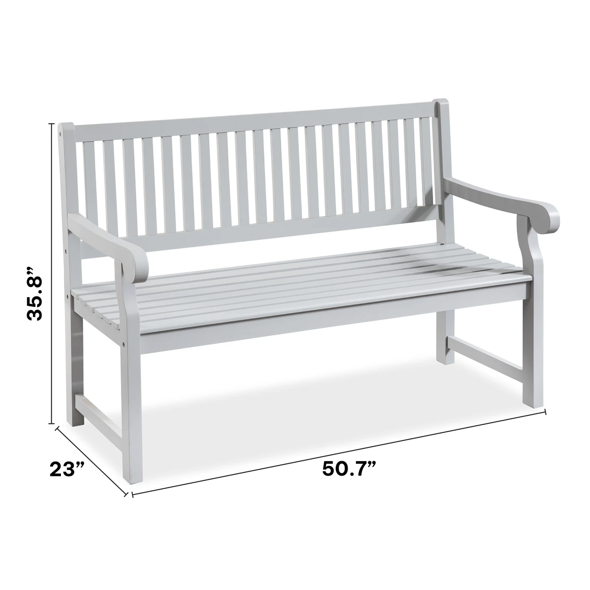 Dimension diagram of the gray eucalyptus outdoor bench
