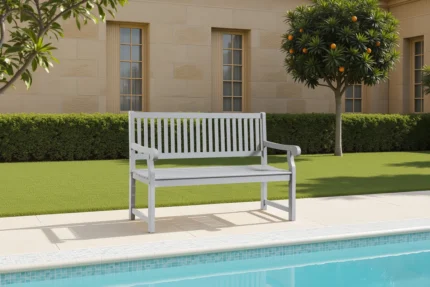 Solid Eucalyptus Outdoor Bench with Slatted Backrest