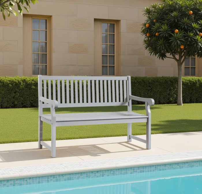 Solid Eucalyptus Outdoor Bench with Slatted Backrest