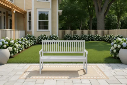 Solid Eucalyptus Outdoor Bench with Slatted Backrest