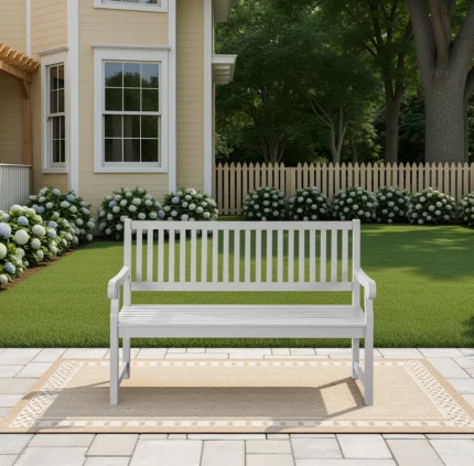Solid Eucalyptus Outdoor Bench with Slatted Backrest