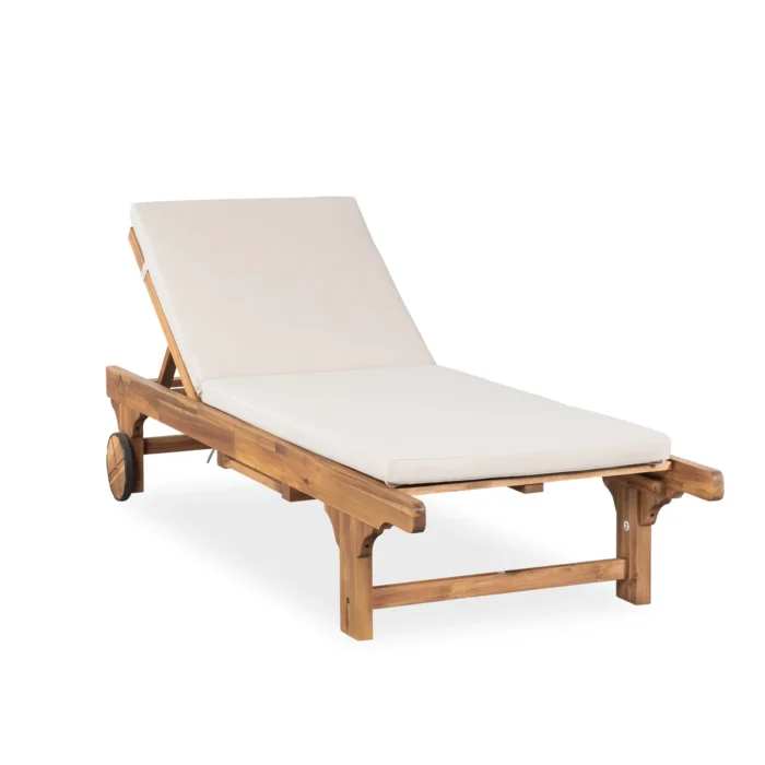 Outdoor Solid Wood Reclining Chaise Lounge with Cushion