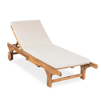 Outdoor Solid Wood Reclining Chaise Lounge with Cushion