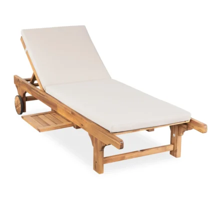 Outdoor Solid Wood Reclining Chaise Lounge with Cushion