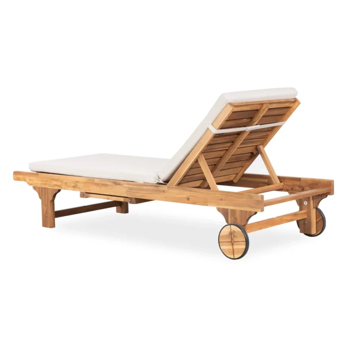 Outdoor Solid Wood Reclining Chaise Lounge with Cushion