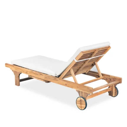 Outdoor Solid Wood Reclining Chaise Lounge with Cushion