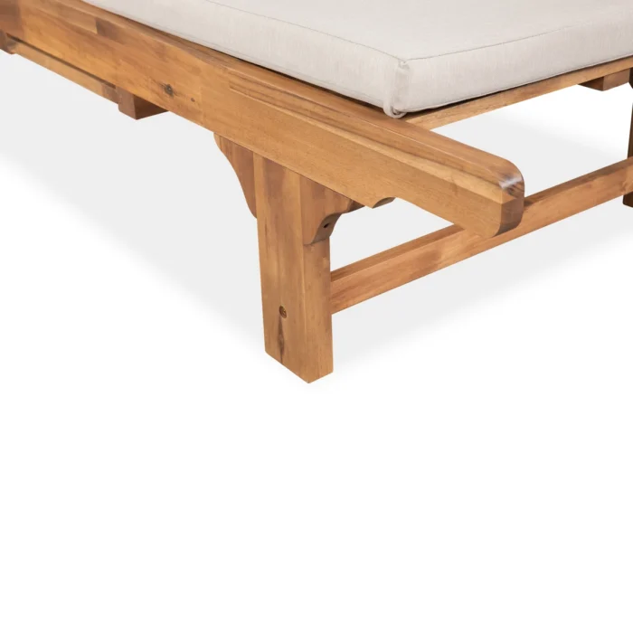 Outdoor Solid Wood Reclining Chaise Lounge with Cushion