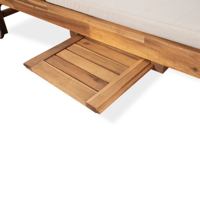 Outdoor Solid Wood Reclining Chaise Lounge with Cushion