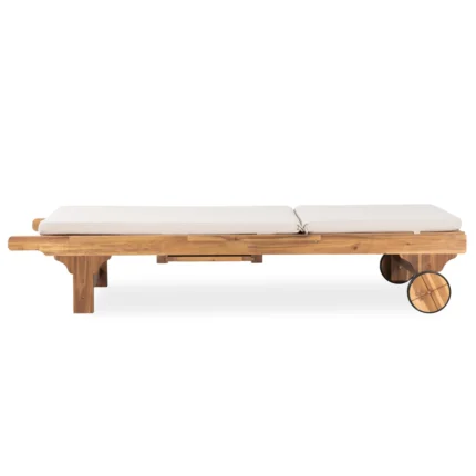 Outdoor Solid Wood Reclining Chaise Lounge with Cushion