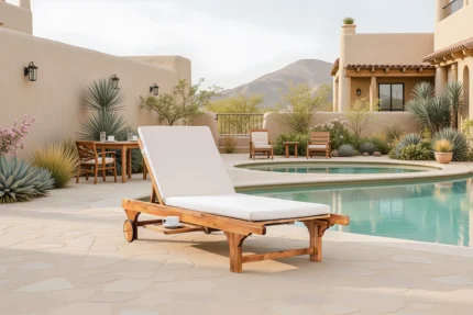 Outdoor Solid Wood Reclining Chaise Lounge with Cushion