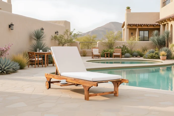 Outdoor Solid Wood Reclining Chaise Lounge with Cushion