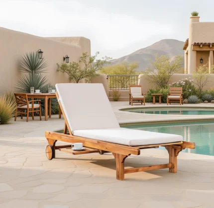 Outdoor Solid Wood Reclining Chaise Lounge with Cushion