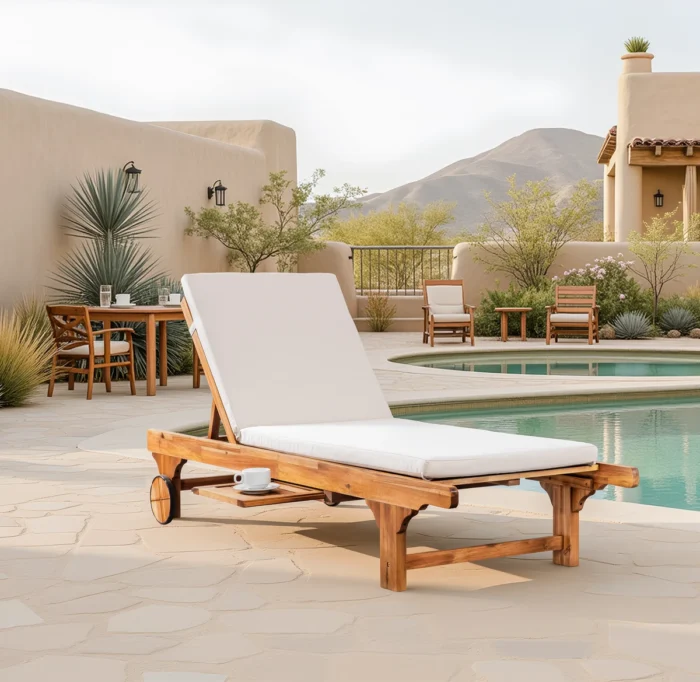 Outdoor Solid Wood Reclining Chaise Lounge with Cushion