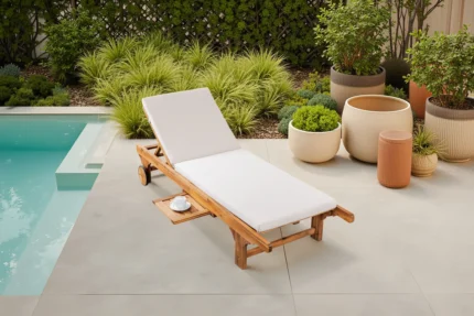 Outdoor Solid Wood Reclining Chaise Lounge with Cushion