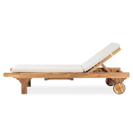 Outdoor Solid Wood Reclining Chaise Lounge with Cushion