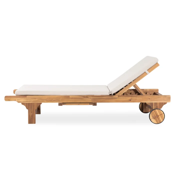 Outdoor Solid Wood Reclining Chaise Lounge with Cushion