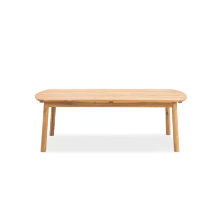 Oval patio coffee table in solid wood, front view