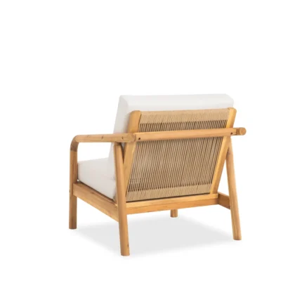 Patio Lounge Chair with Solid Wood Frame & Woven Rope Back