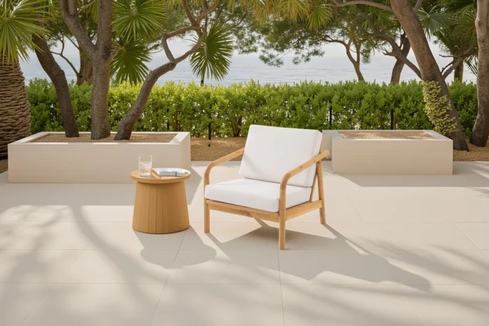 Patio Lounge Chair with Solid Wood Frame & Woven Rope Back