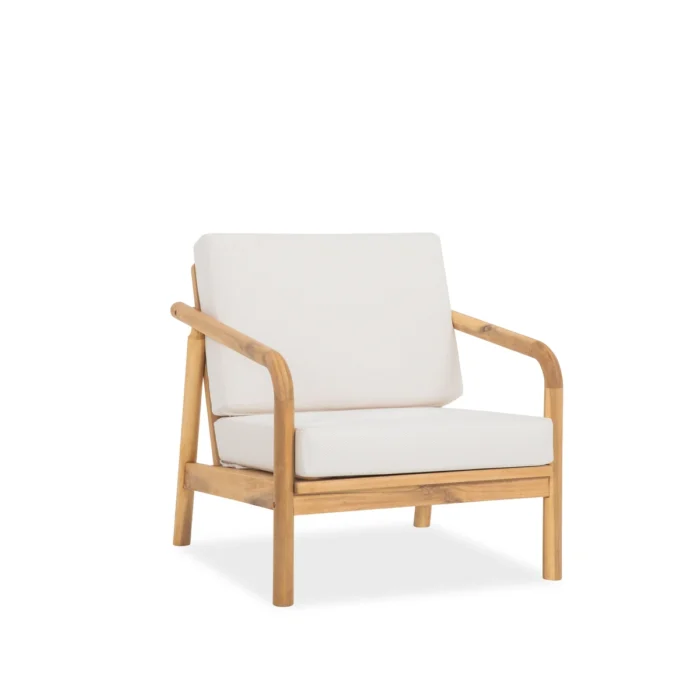 Patio Lounge Chair with Solid Wood Frame & Woven Rope Back