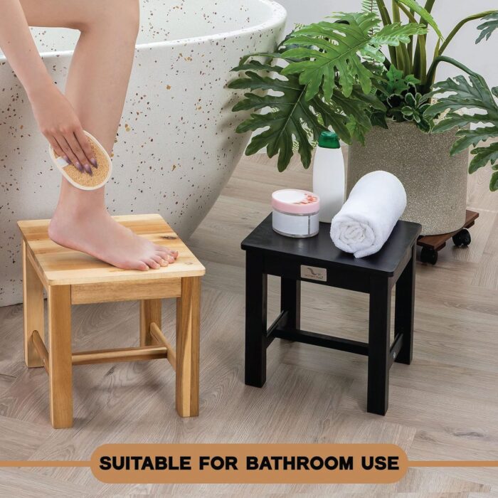 12-Inch Acacia Wood Step Stool for Indoor Use